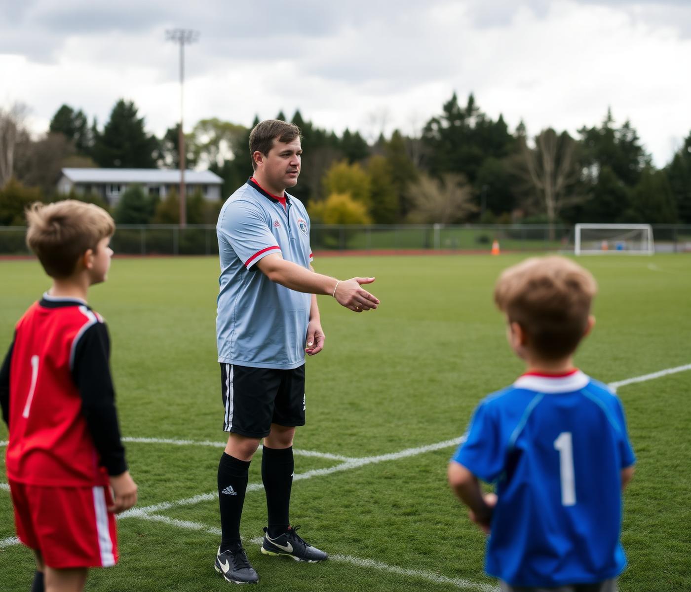 Referee greeting players before a match